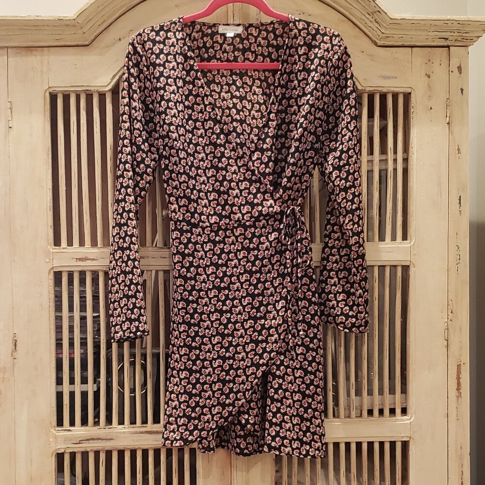 Soul Cake Medium Wrap Black Dress with Floral Pattern